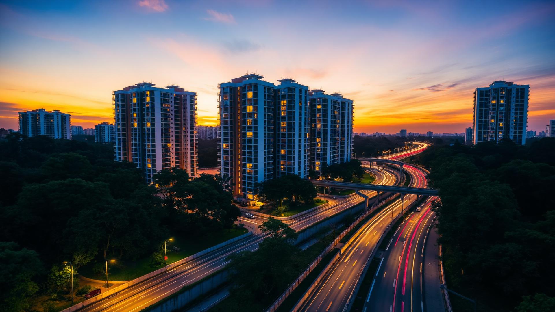 North Bangalore residential skyline at sunset with airport corridor